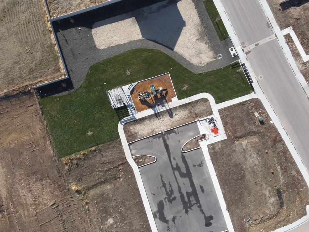 aerial view showcasing the construction progress